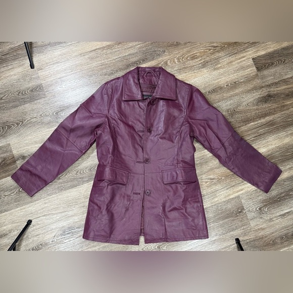 Centigrade Plum Leather Jacket Mobwife Y2K Indie Sleaze Matrix sz:S - Picture 1 of 7